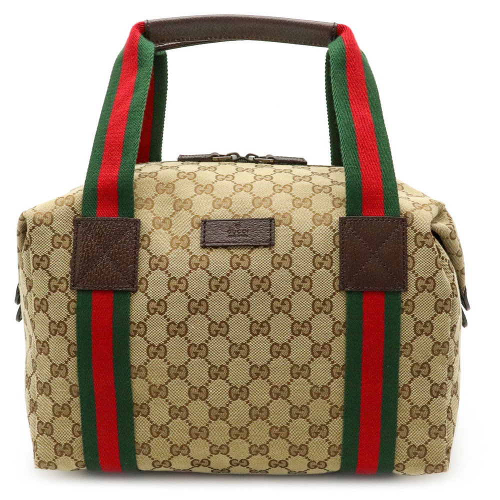 Gucci GG Canvas Sherry Boston Bag Handbag Leather Beige Brown Cream